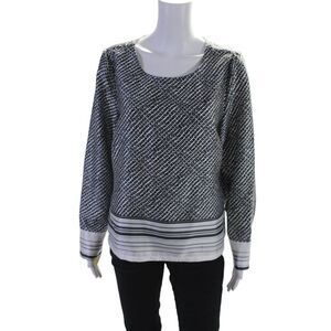 Insight Womens Abstract Print Long Sleeves Pullover Blouse White Black Size Larg